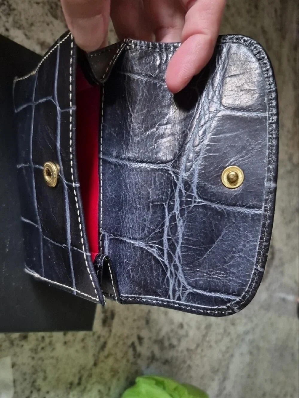 Dooney & Bourke Black Croc-Embossed Leather Card Wallet with Gold Plaque